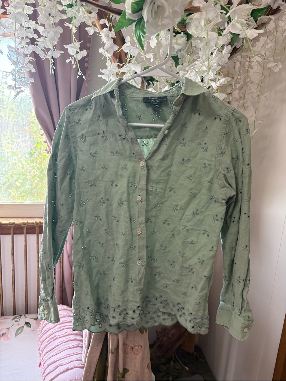 Lauren Ralph Lauren Mint Green Embroidered Button-Up Shirt